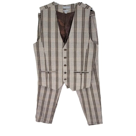 Paulo Solari Mens Gray Plaid Vest Suit Pants Set Modern Fit Size XL 36/30‎ - Picture 4 of 12